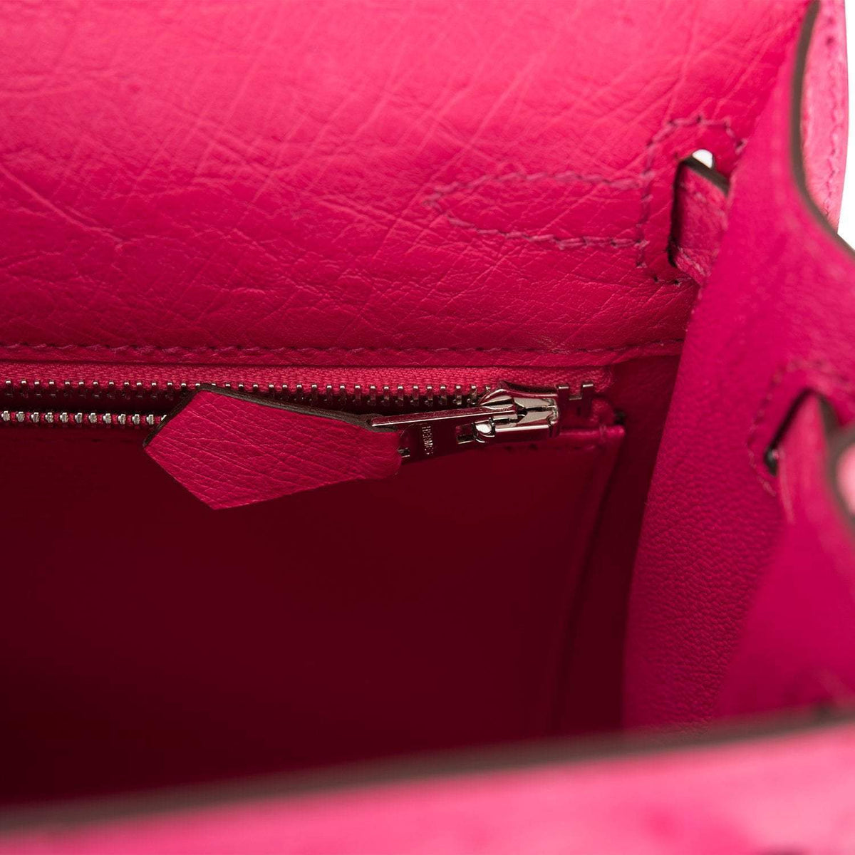Hermes Rose Tyrien Ostrich Sellier Kelly 25cm Palladium Hardware