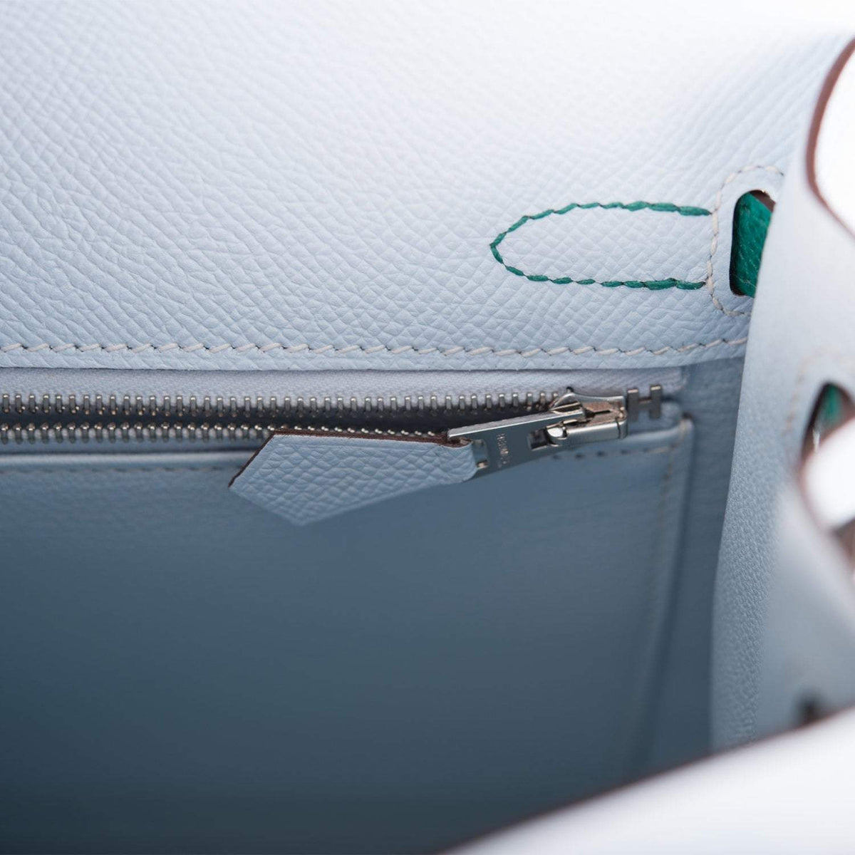 Hermes Tri-Color Bleu Brume, Vert Jade and Gold Epsom Sellier Kelly 25cm Palladium Hardware