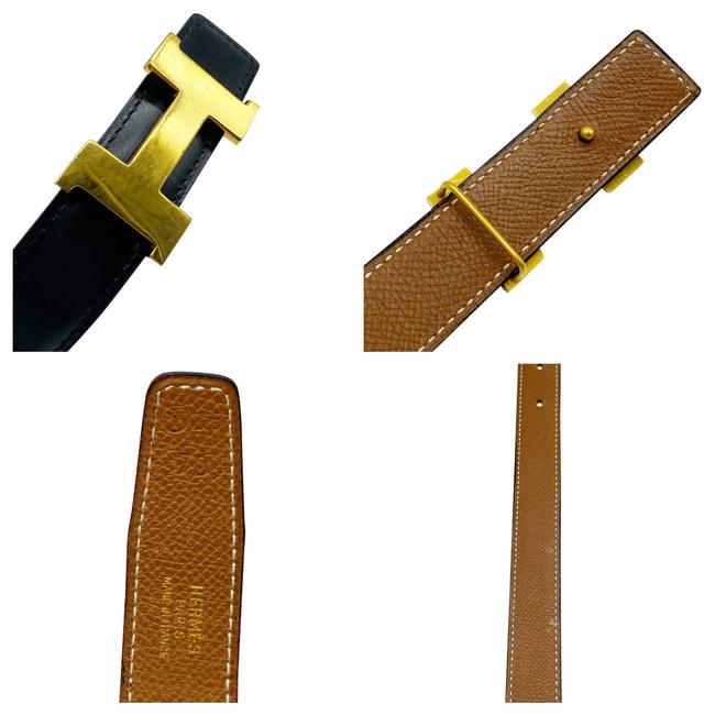 Hermes Hermes Black Constance Box Togo Reversible 24mm Gold H Strap 75 Belt