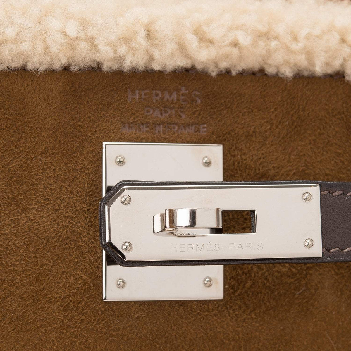 Hermes Teddy Shearling Kelly 35cm Palladium Hardware