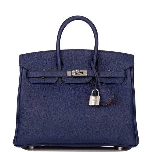 Hermes Bleu Encre Verso Togo Birkin 25cm Palladium Hardware