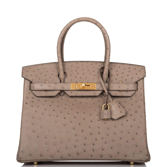 Hermes Gris Asphalte Ostrich Birkin 30cm Gold Hardware