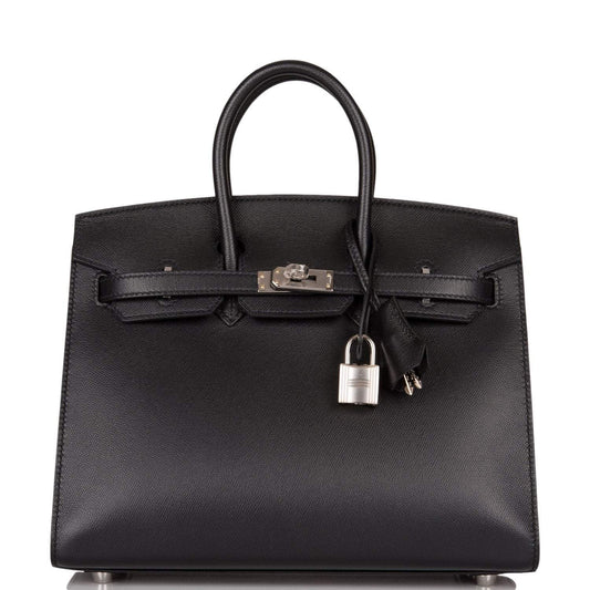 Hermes Birkin Sellier 25 Black Veau Madame Palladium Hardware