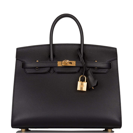 Hermes Black Veau Madame Sellier Birkin 25cm Gold Hardware