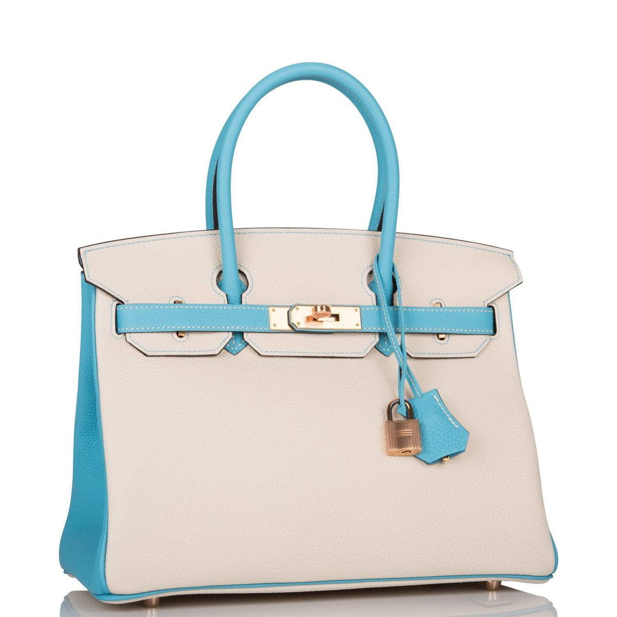 Hermes Birkin 30cm Bi-Color Craie and Bleu Atoll Togo  Rose Gold Hardware