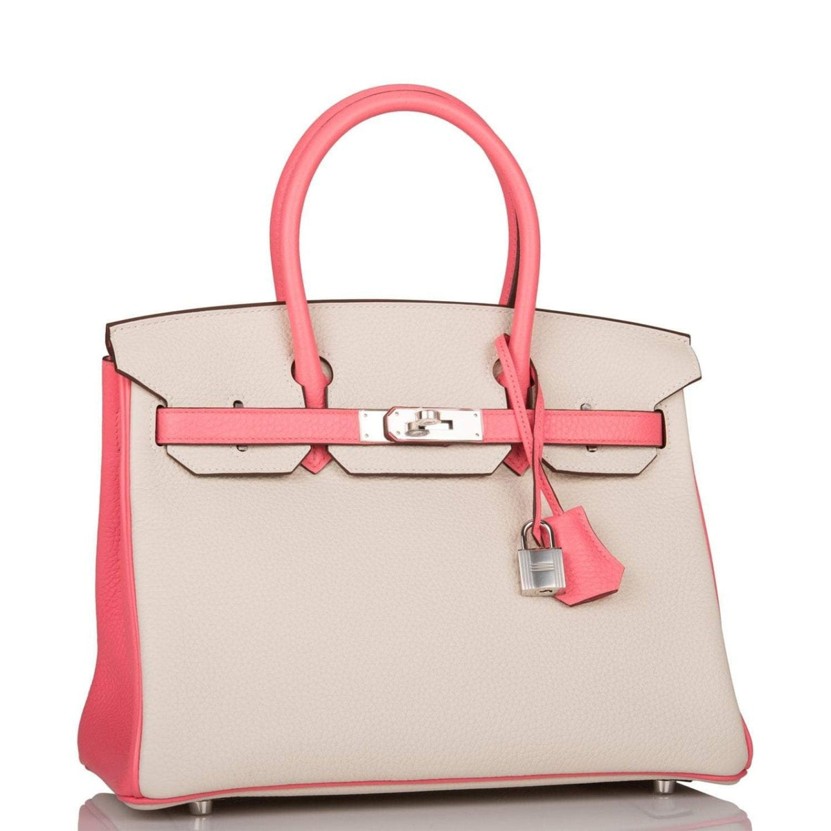 Hermes Birkin 30cm Bi-Color Craie and Rose Lipstick Clemence  Palladium Hardware