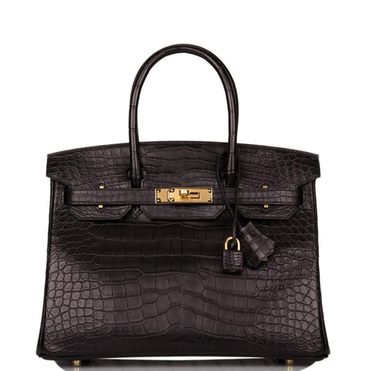 Hermes Birkin 30cm Black Matte Alligator Gold Hardware