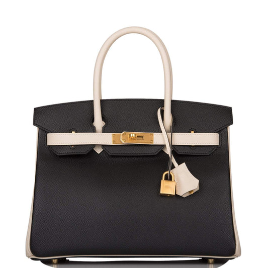 Hermes Birkin 30cm Brushed Gold Hardware Bi-Color Black and Craie Epsom