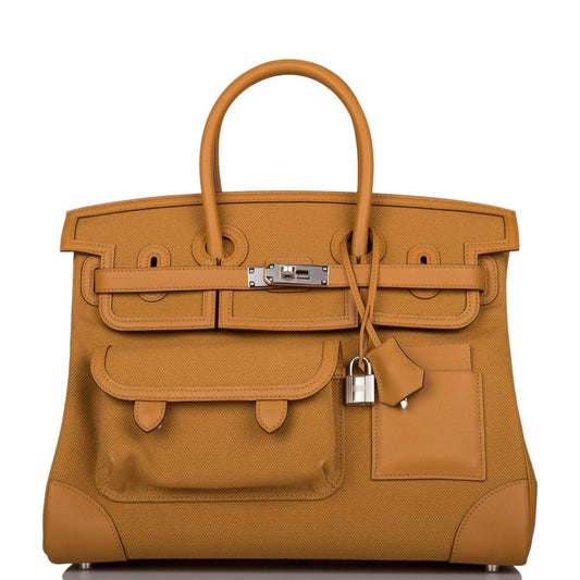Hermes Birkin 35cm Desert/Sesame Swift and Toile Canvas "Cargo" Palladium Hardware