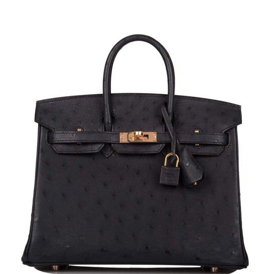 Hermes Birkin 25 Bleu Indigo Ostrich Rose Gold Hardware