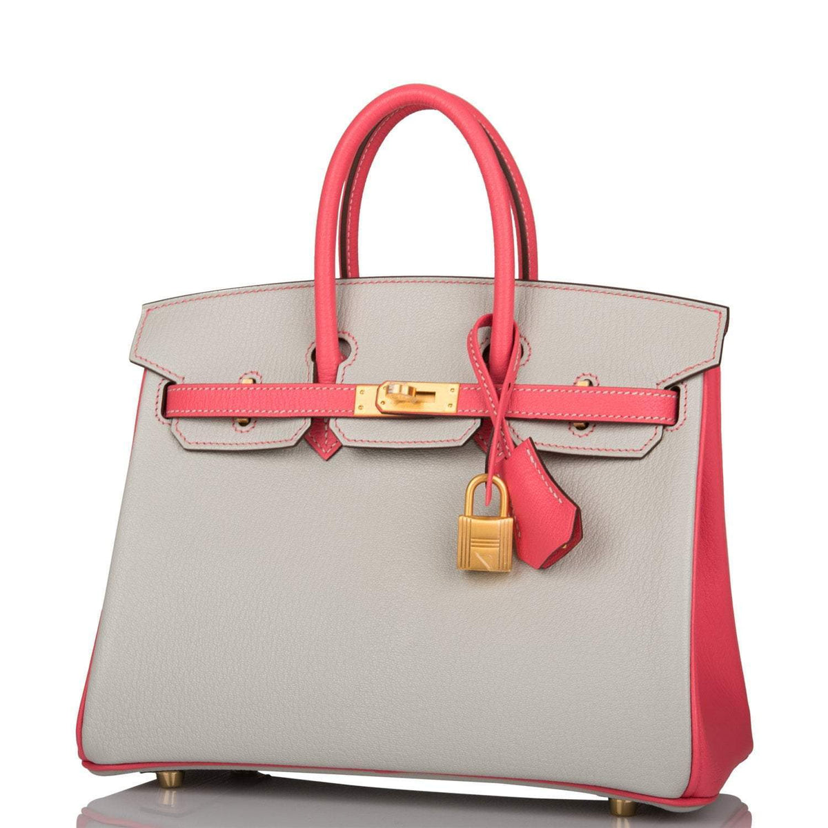 Hermes Birkin 25 Gris Perle and Rose Azalee Chèvre Brushed Gold Hardware
