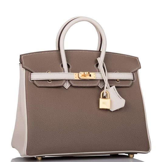 Hermes Birkin 25 Etoupe and Craie Togo Brushed Gold Hardware