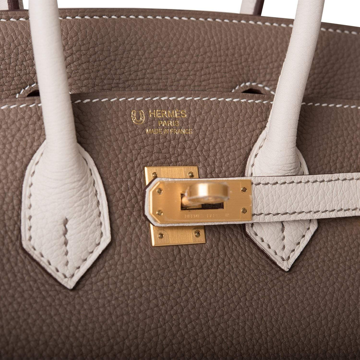 Hermes Birkin 25 Etoupe and Craie Togo Brushed Gold Hardware