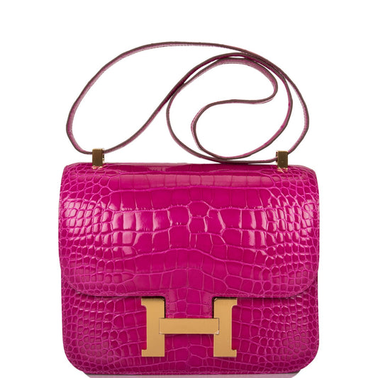 Hermes Rose Scheherazade Shiny Alligator Constance 24cm Gold Hardware