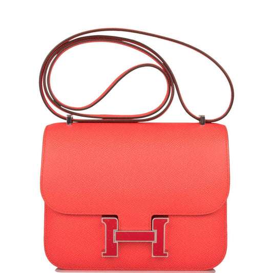 Hermes Rose Enamel Mini Constance 18cm Texas Epsom and Rouge de Coeur Palladium Hardware