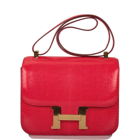 Hermes Rouge Exotique Lizard Niloticus Constance 24cm Gold Hardware