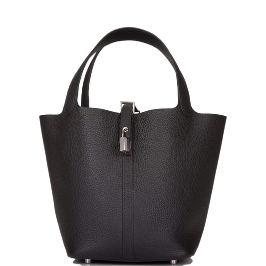 Hermes Black Clemence Picotin Lock 22cm Palladium Hardware