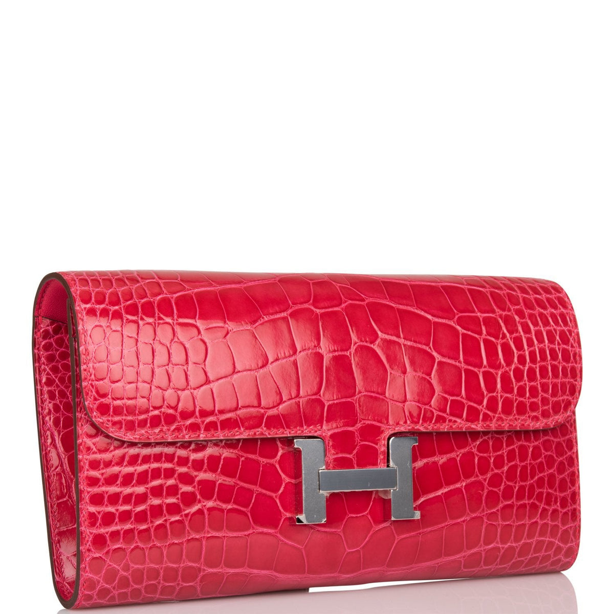 Hermes Rose Extreme Shiny Alligator Constance Wallet To Go Palladium Hardware