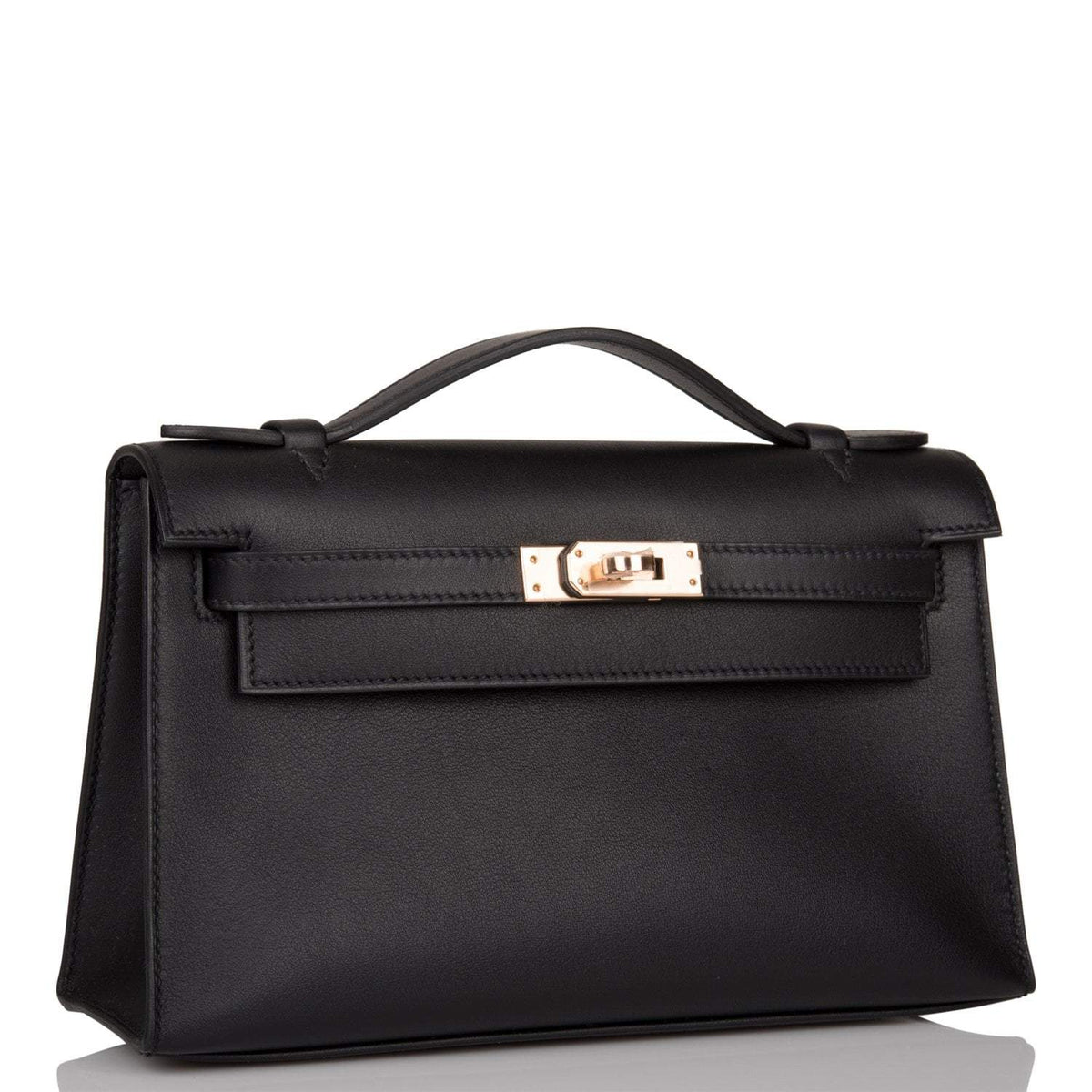 Hermes Black Swift Mini Kelly Pochette Rose Gold Hardware