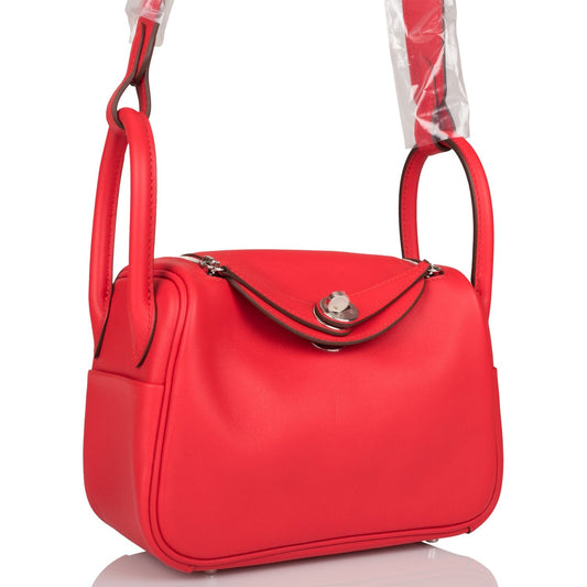 Hermes Rouge de Coeur Swift Mini Lindy Palladium Hardware