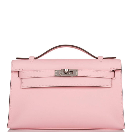 Hermes Rose Sakura Swift Mini Kelly Pochette Palladium Hardware
