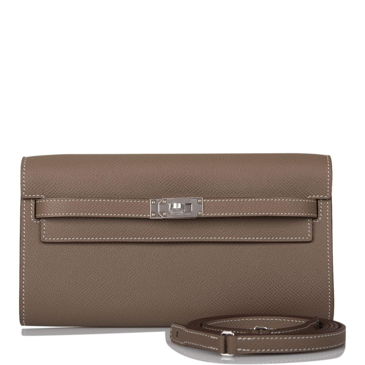 Hermes Etoupe Epsom Kelly Wallet To Go Palladium Hardware