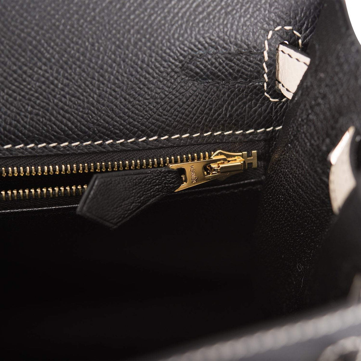 Hermes Kelly 25cm Bi-Color Black and Craie Epsom Sellier Brushed Gold Hardware
