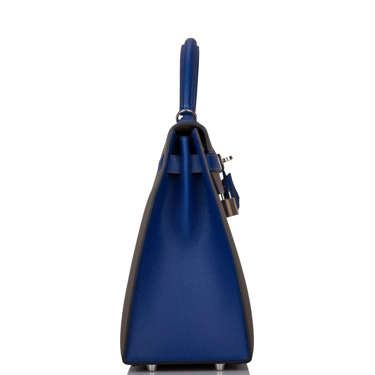 Hermes Kelly 32cm Bi-Color Etain and Bleu Electric Epsom Sellier Palladium Hardware