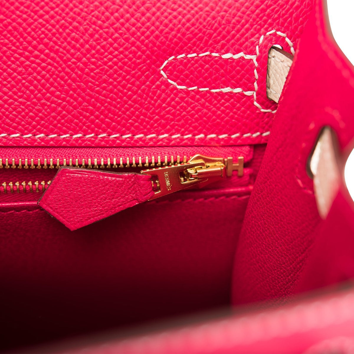 Hermes Kelly 25cm  Bi-Color Rose Extreme and Craie Epsom Sellier Permabrass Hardware