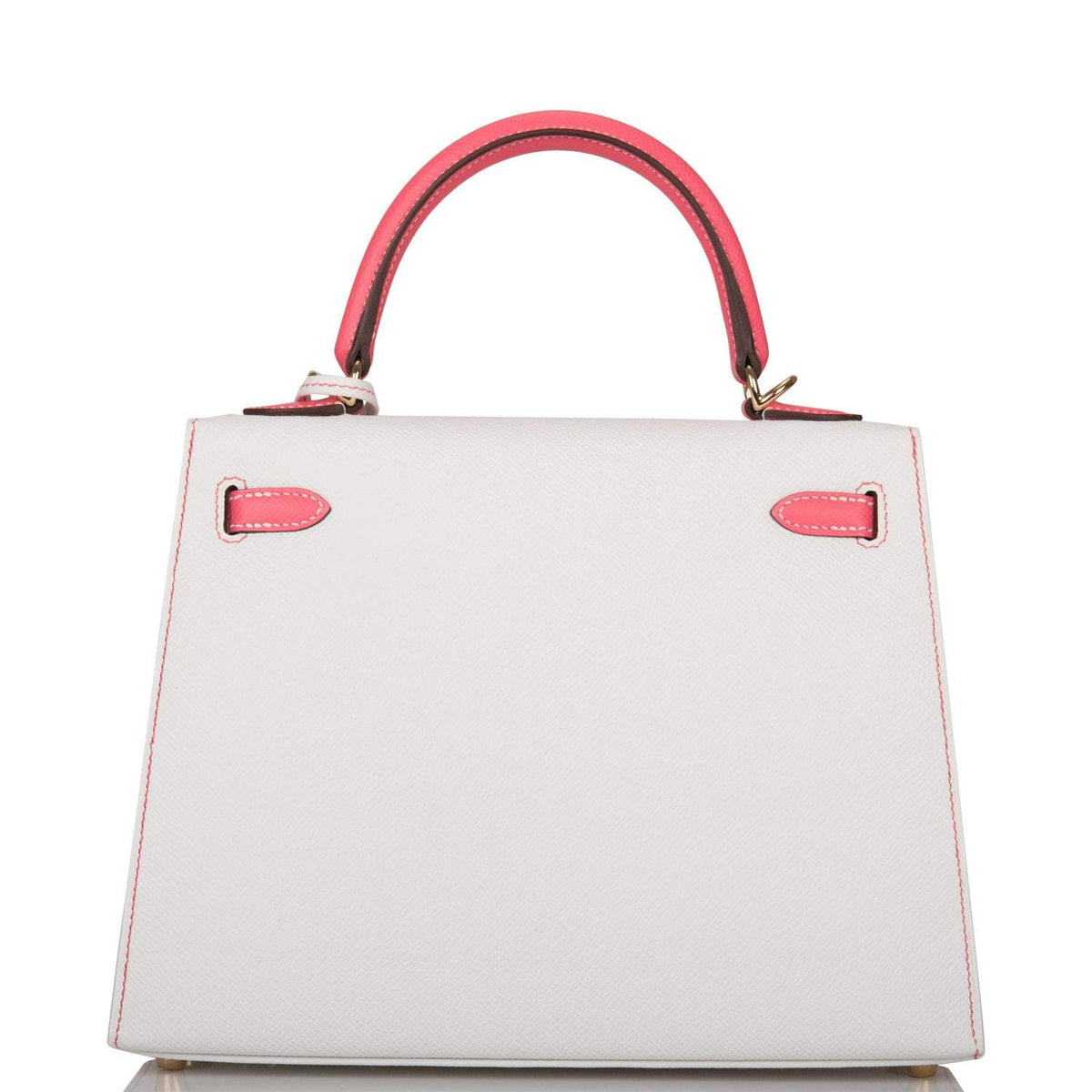 Hermes Horseshoe Stamp (HSS) Bi-Color White and Rose Azalee Epsom Sellier Kelly 25cm Permabrass Hardware