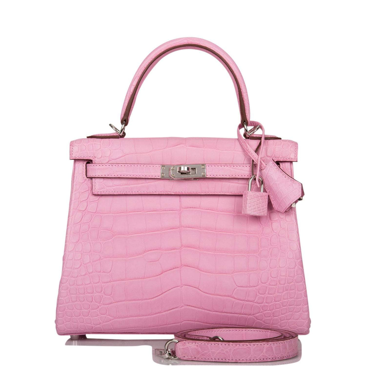 Hermes Bubblegum 5P Matte Alligator Retourne Kelly 25cm Palladium Hardware