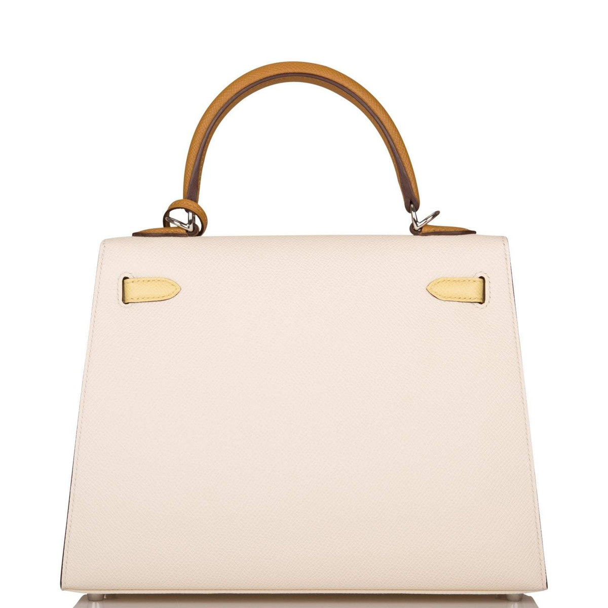 Hermes Kelly 25cm Epsom Sellier Tri-Color Nata, Jaune Poussin and Sesame Palladium Hardware