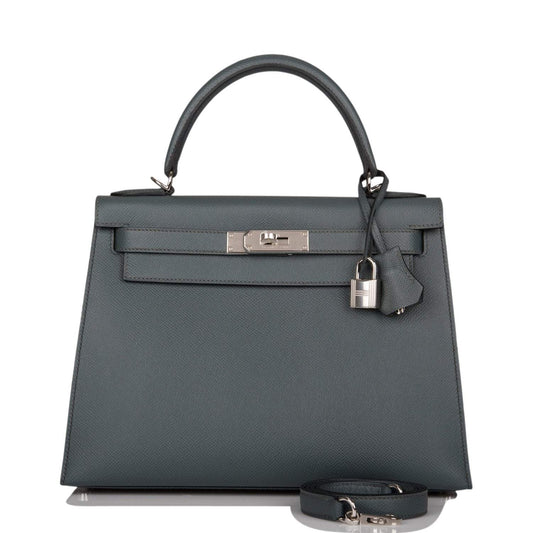 Hermes Bleu Orage Epsom Sellier Kelly 28cm Palladium Hardware