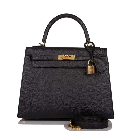 Hermes Black Epsom Sellier Kelly 25cm Gold Hardware