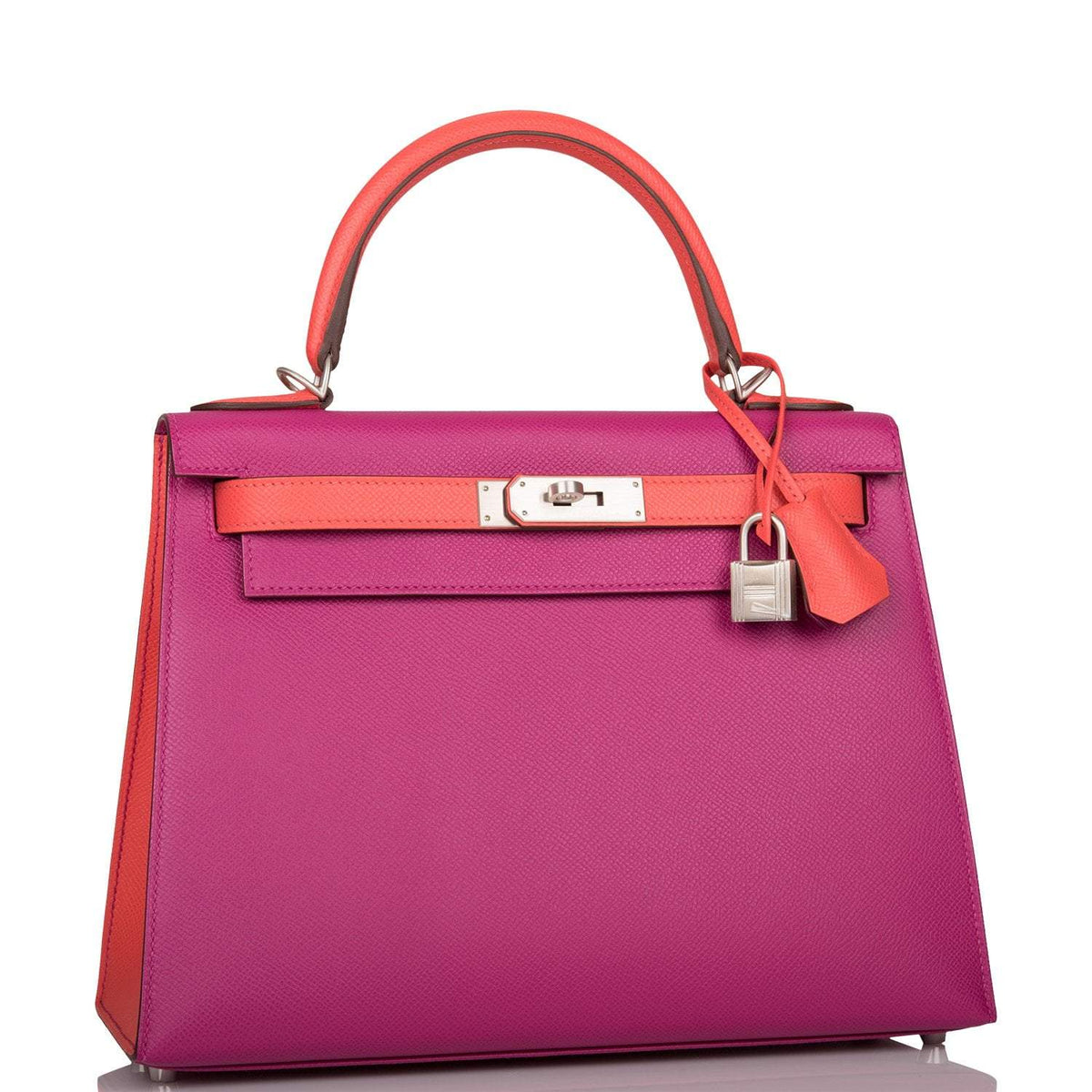 Hermes Kelly 28cm Bi-Color Rose Pourpre and Rose Jaipur Epsom Sellier Brushed Palladium Hardware