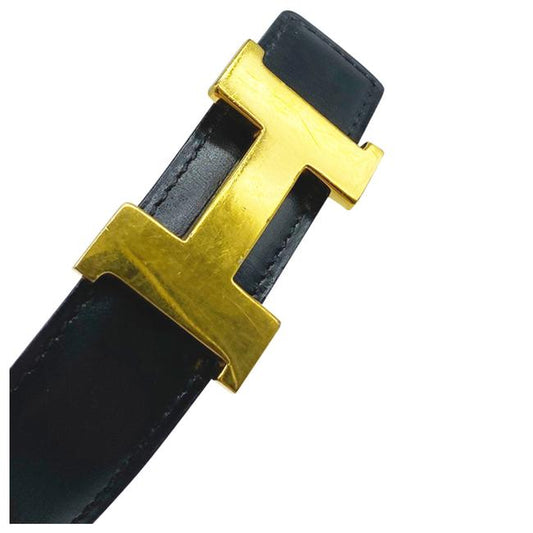 Hermes Hermes Black Constance Box Togo Reversible 24mm Gold H Strap 75 Belt