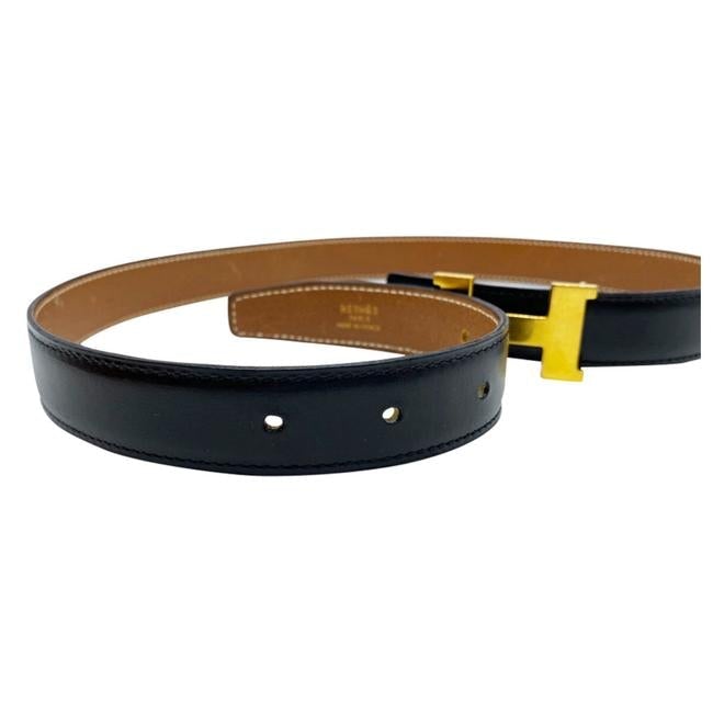 Hermes Hermes Black Constance Box Togo Reversible 24mm Gold H Strap 75 Belt