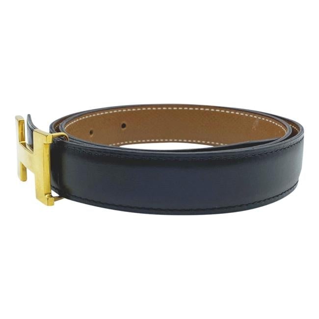 Hermes Hermes Black Constance Box Togo Reversible 24mm Gold H Strap 75 Belt